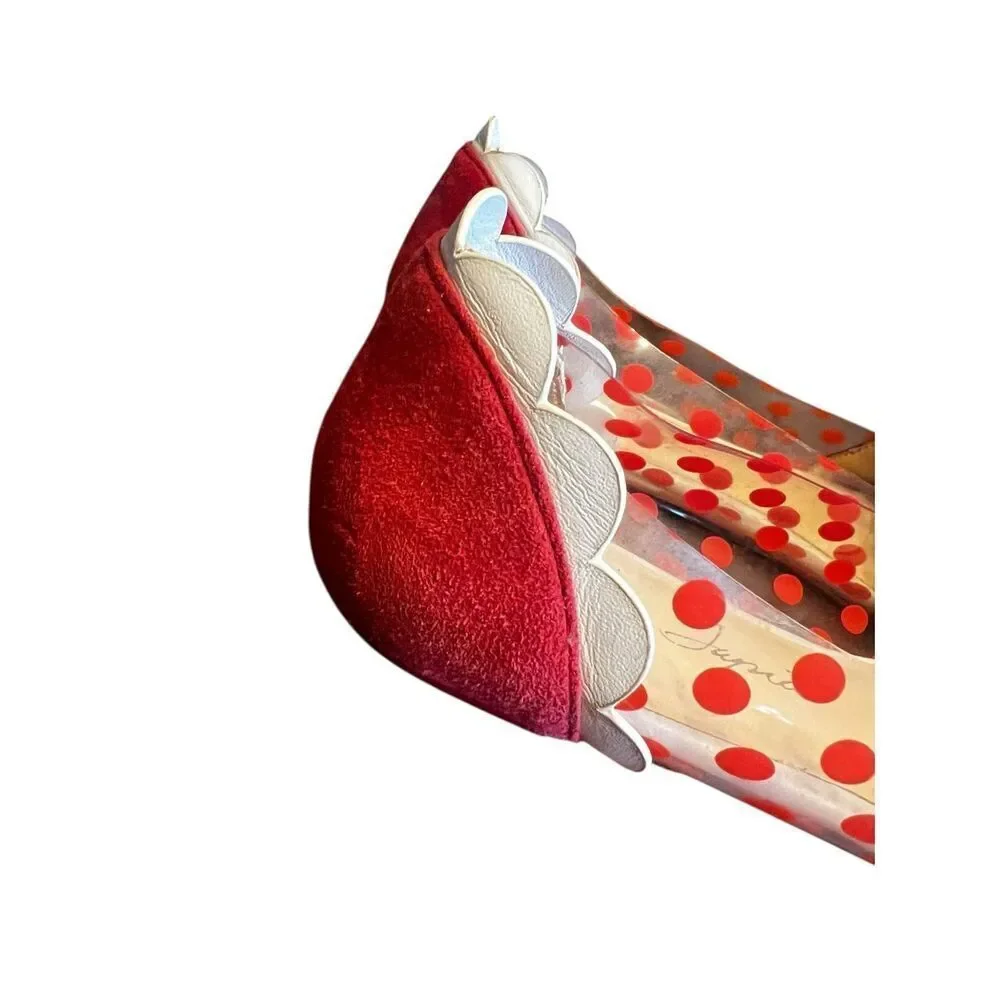 Isa Tapia red white hearts leather pointed toe slip on ballet flats 8.5 loafers